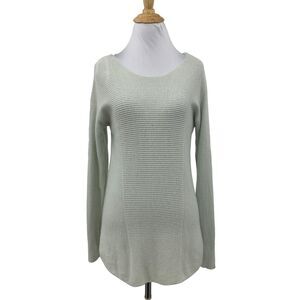 Max Studio Sweater Womens S Small Green Tea Cashmere Pullover Curved Drop Tail